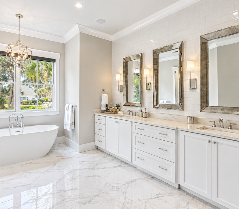 White shaker cabinetry. Quartz countertops.
