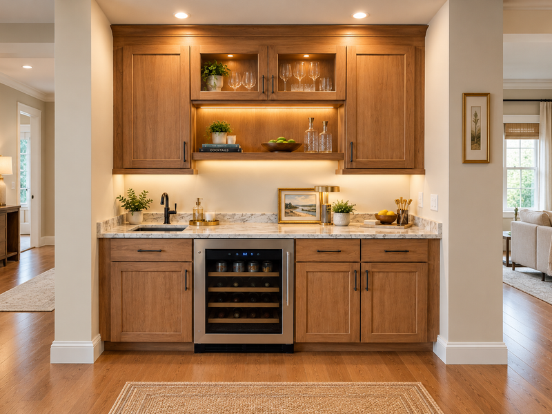 Custom wine bar with display cabinetry